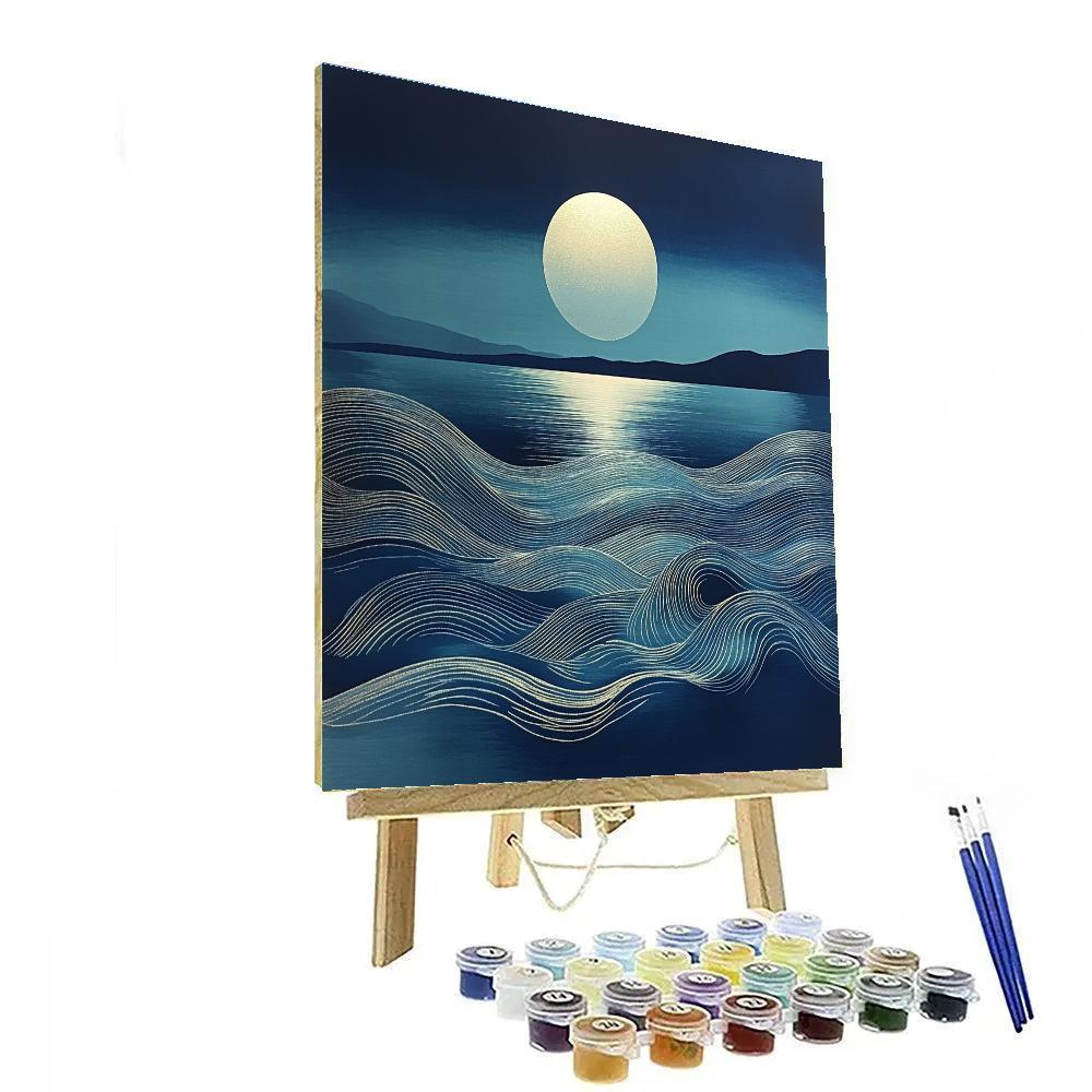 Hiroshige Inspired Moonlit Tide Patterns In Indigo Calm paint by number