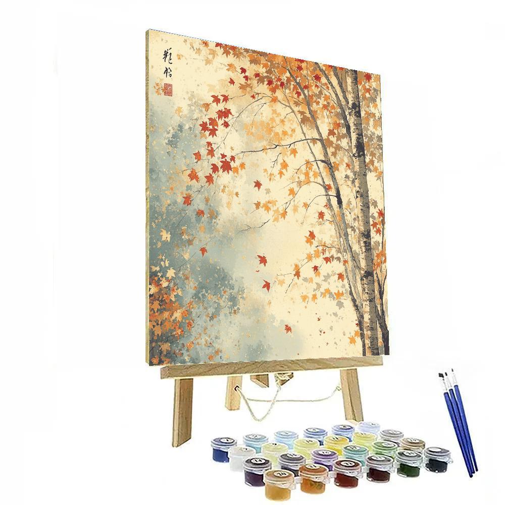 Hiroshige Inspired Autumn Haze Through Whispering Maple Canopy DIY paint by numbers