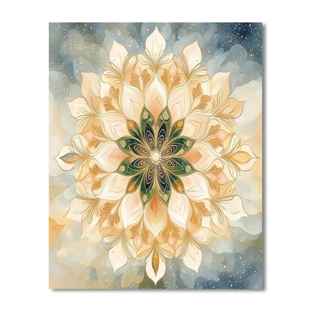 Alphonse Mucha Inspired Nebula Blossom Mandala paint by color
