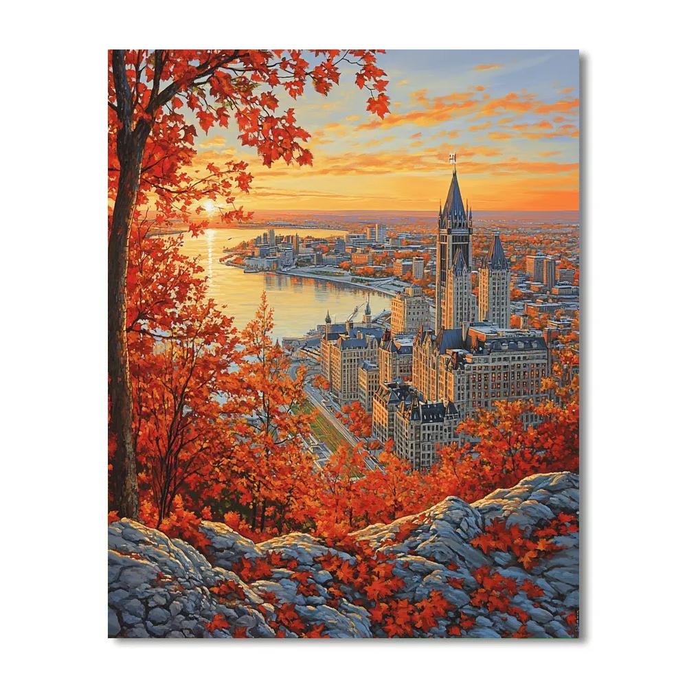Panoramic View From Mount Royal Park Overlook Montreal Canada paint by color