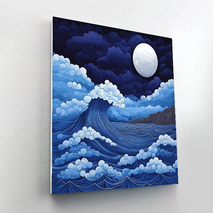 Hokusai Inspired Lunar Wave paint by number