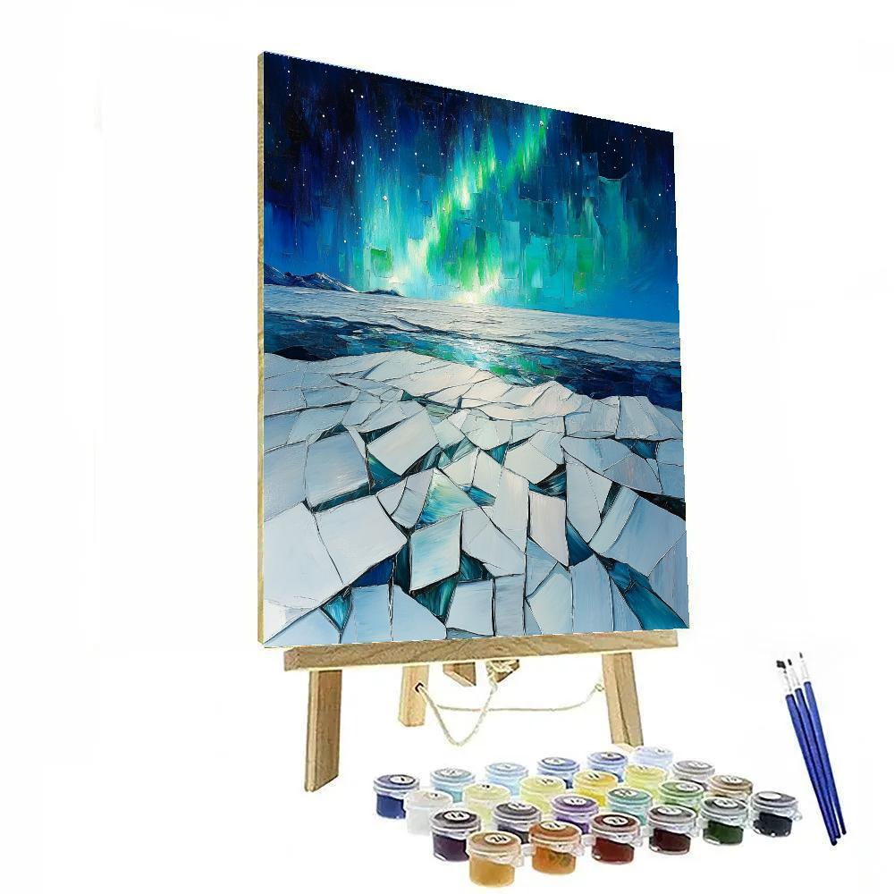 Jean-Paul Riopelle Inspired Aurora Fracture Over Boreal Icefield paint by numbers