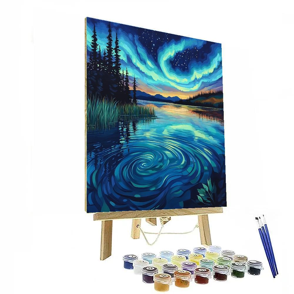 J E H MacDonald Inspired Aurora Ribbons Over Silent Spruce Lake Paint by numbers art