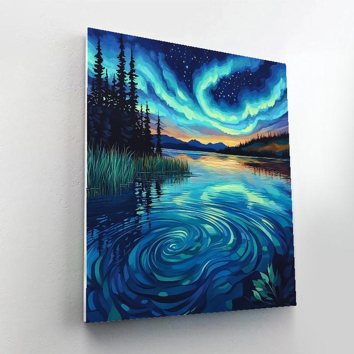 J E H MacDonald Inspired Aurora Ribbons Over Silent Spruce Lake Paint by numbers art