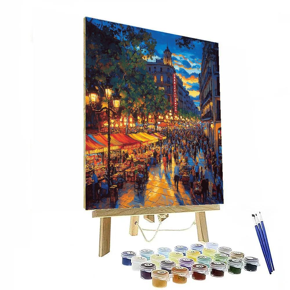 Nightlife And Neon Lights On Las Ramblas Barcelona Spain Numbered painting kits