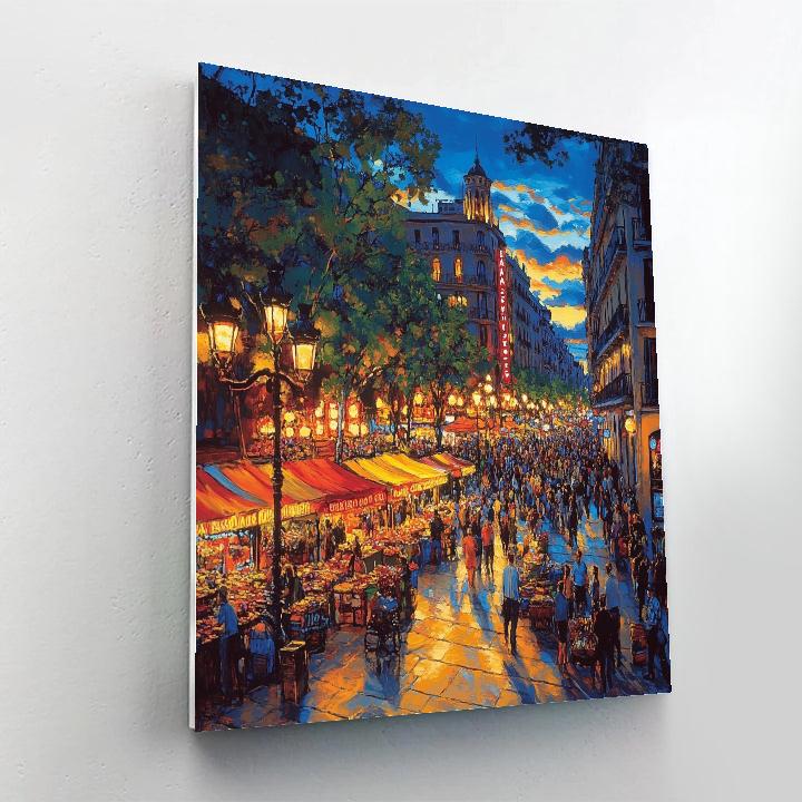 Nightlife And Neon Lights On Las Ramblas Barcelona Spain Numbered painting kits