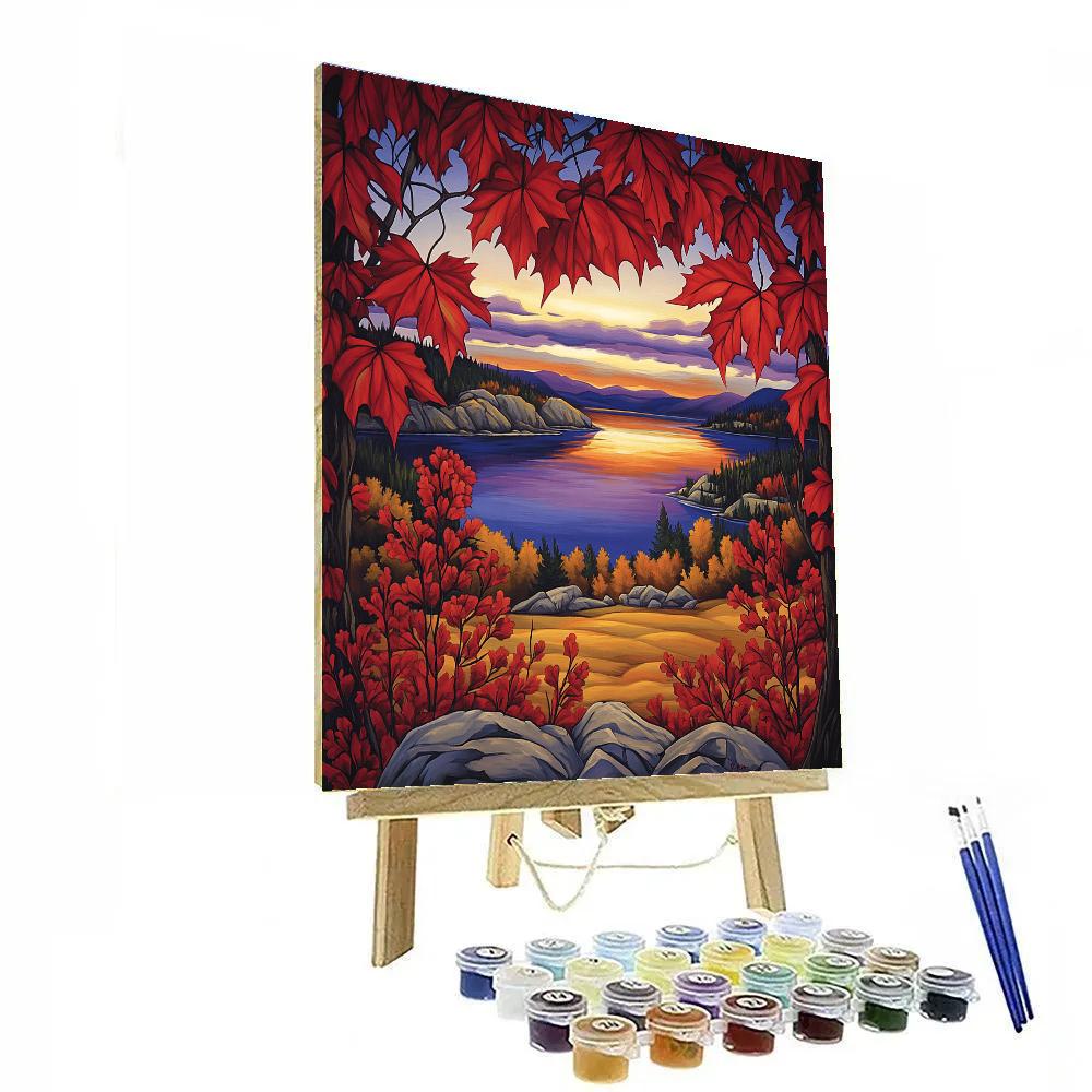 A.Y. Jackson Inspired Crimson Maples Against Northern Lake Twilight Paint by numbers art