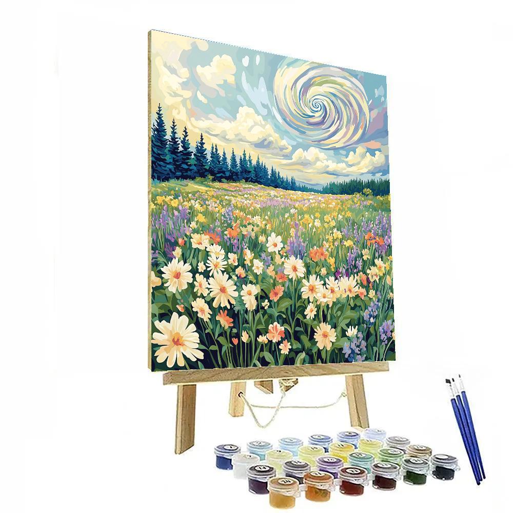 J E H MacDonald Inspired Wildflower Meadow Under Spiral Cloudbreak paint by numbers