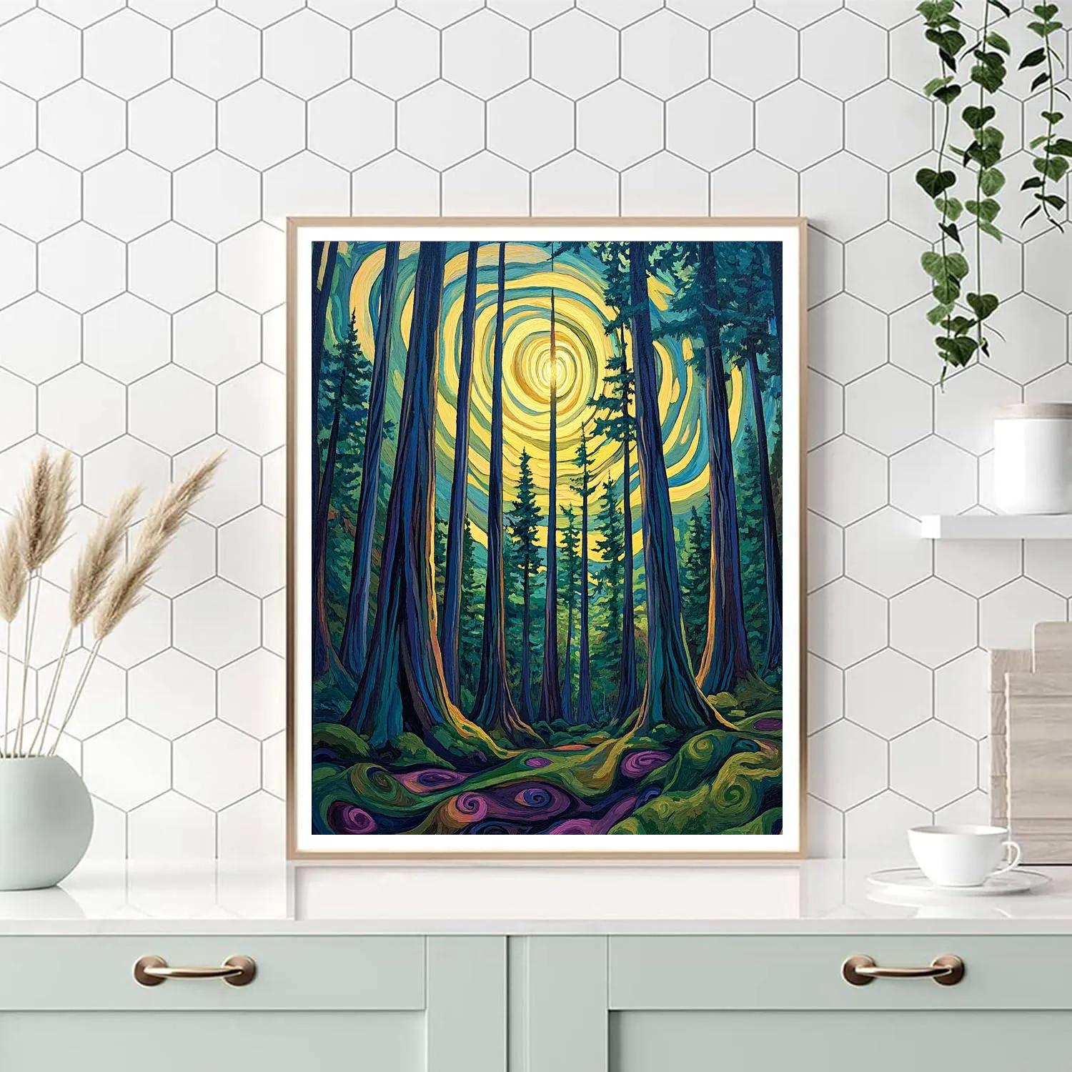 Emily Carr Inspired Cathedral Cedar Vortex Numbered painting kits