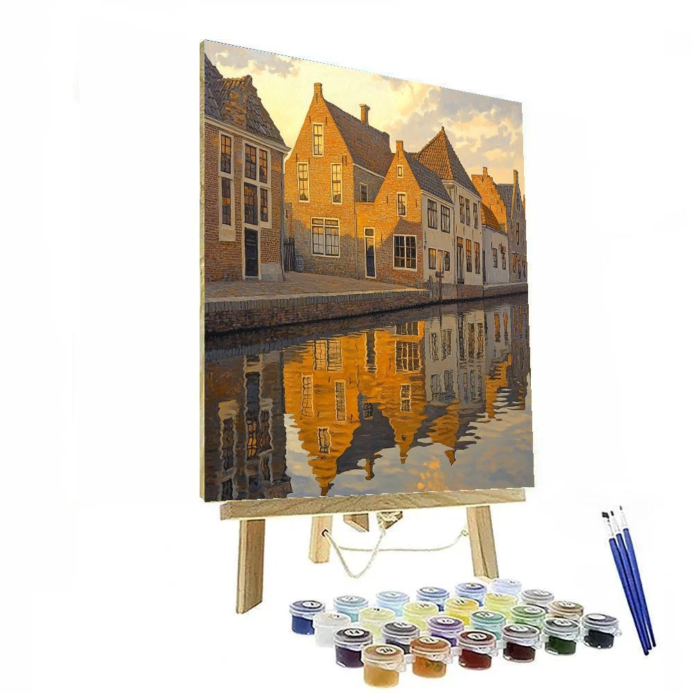 Johannes Vermeer Inspired Delft Canal Reflections At Golden Hour paint by numbers