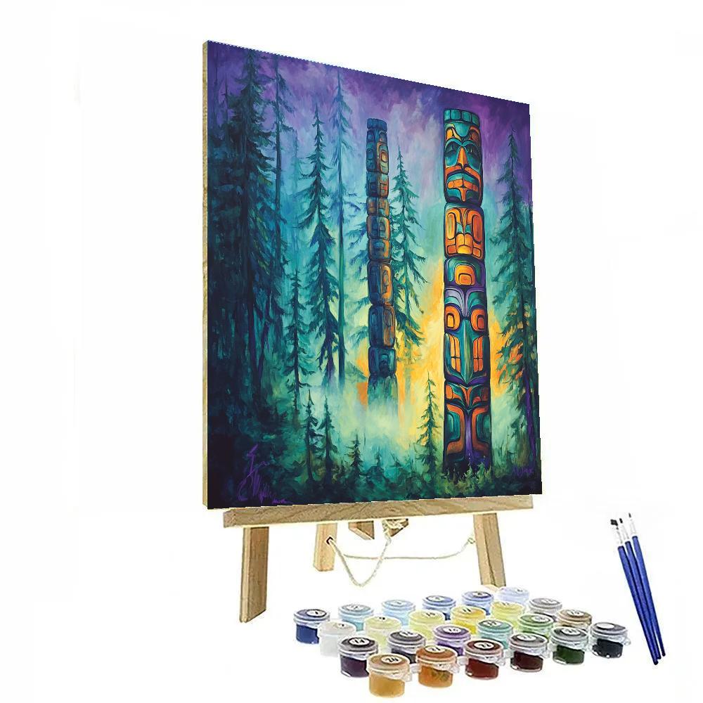 Emily Carr Inspired Totem Grove In Mist Blue Twilight paint by number