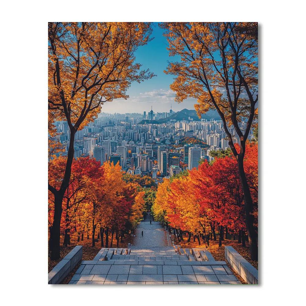 Panoramic Skyline From Seoul Tower In Autumn South Korea paint by numbers