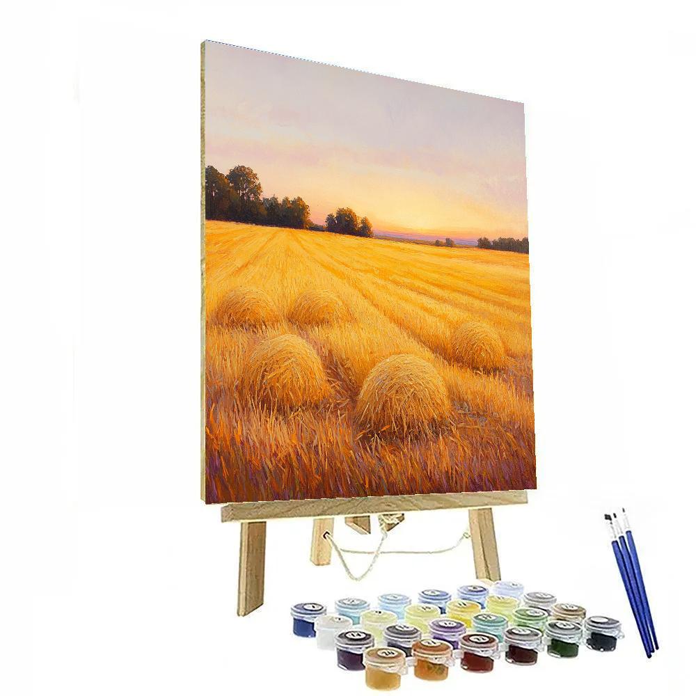 Claude Monet Inspired Golden Hayfields At Sunset paint by numbers