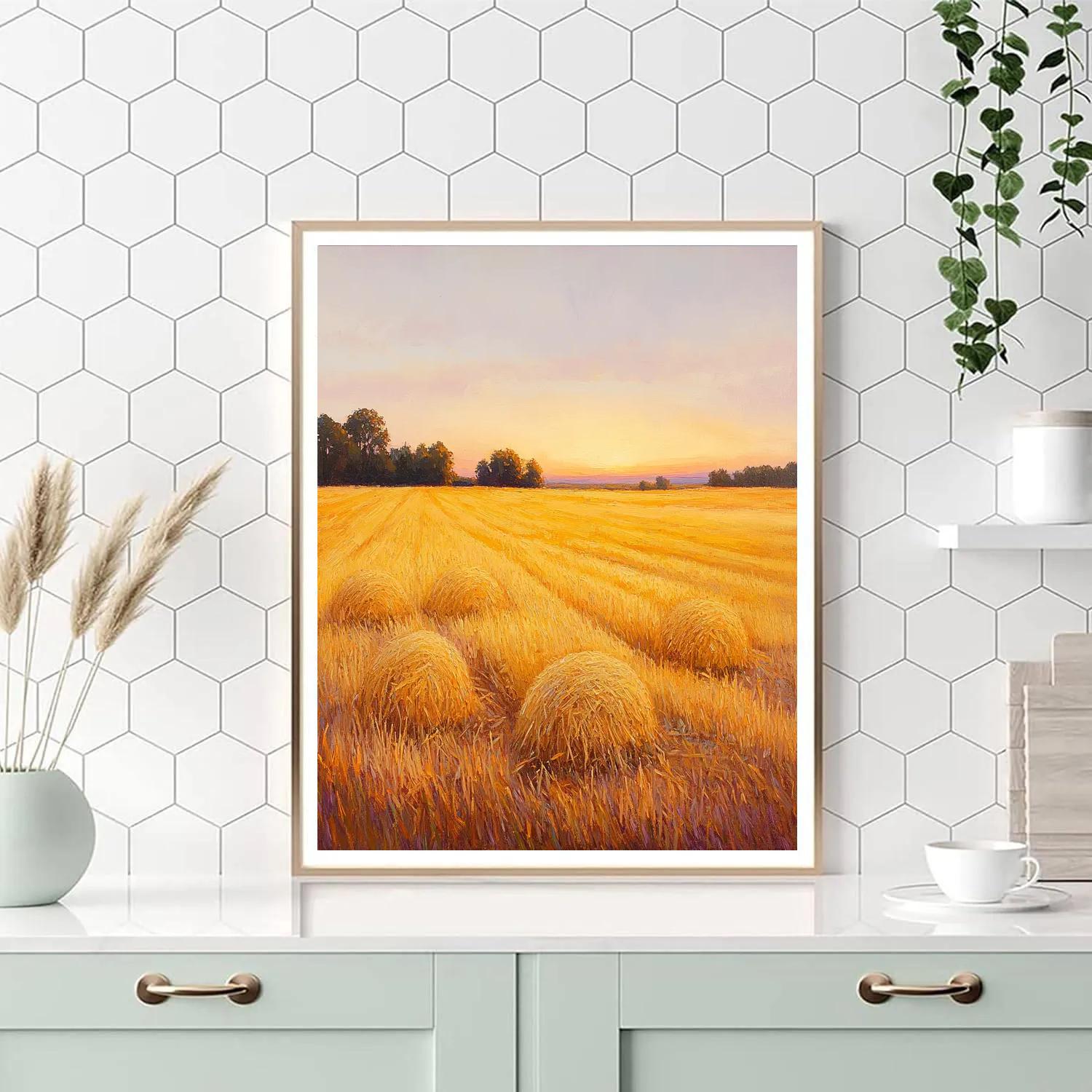Claude Monet Inspired Golden Hayfields At Sunset paint by numbers