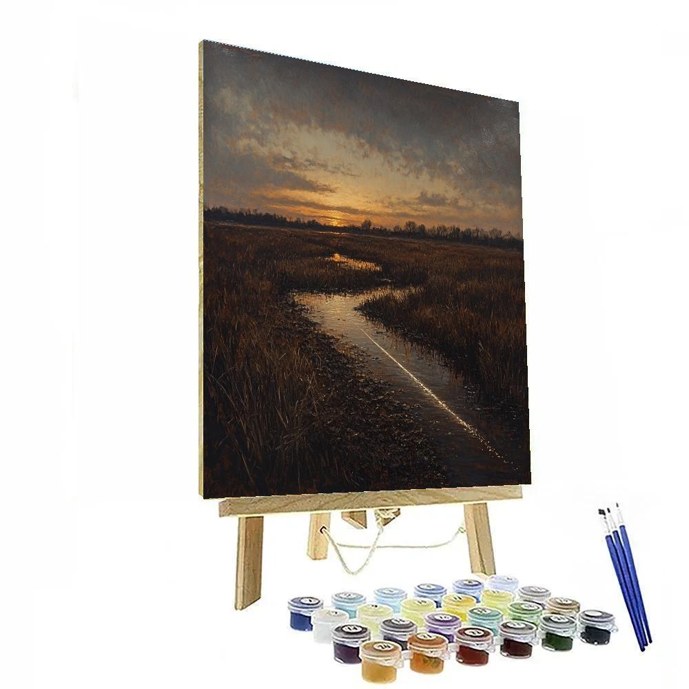Rembrandt Inspired Comet Glow Above Windless Marsh DIY paint by numbers