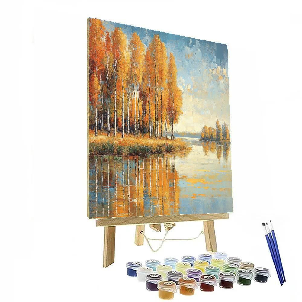Claude Monet Inspired Riverbank Poplars In Autumn Haze Numbered painting kits