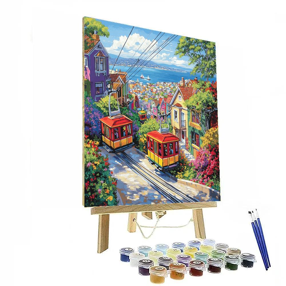 Colorful Cable Cars Climbing Funicular In Valparaiso Chile Numbered painting kits