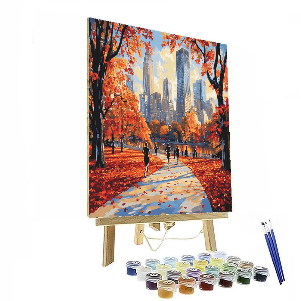 Autumn Leaves In Central Park With Midtown Skyline New York City paint by number