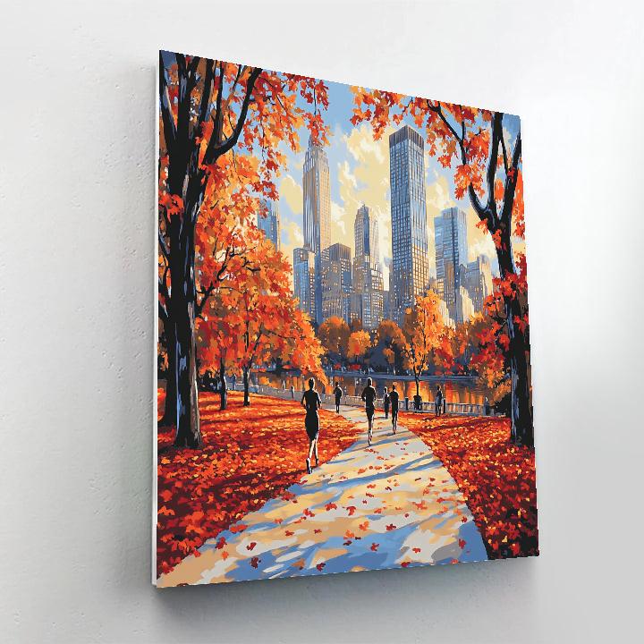 Autumn Leaves In Central Park With Midtown Skyline New York City paint by number