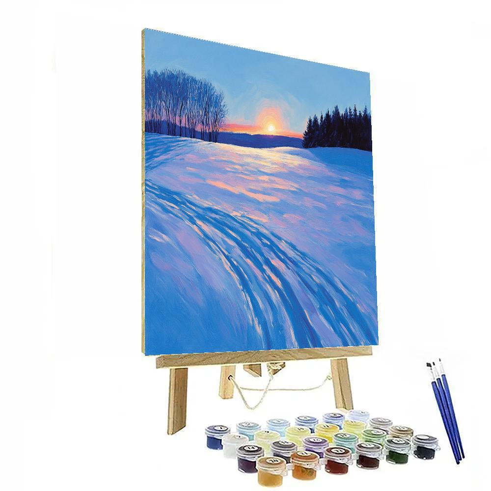 Claude Monet Inspired Snowfield Glow At Winter Sunrise paint by number