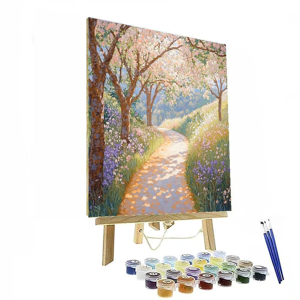 Claude Monet Inspired Orchard Path Under Blossoming Trees Numbered painting kits