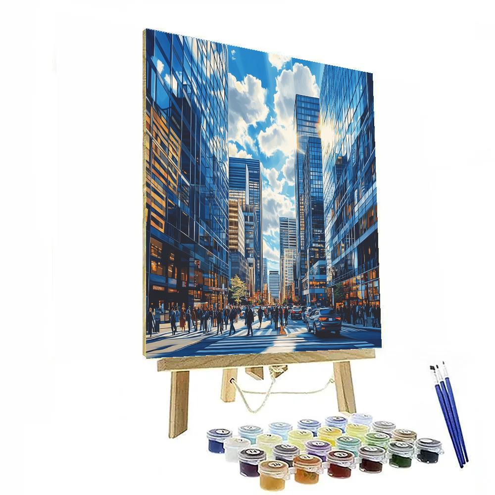 Sleek Glass Skyscrapers Reflecting Blue Skies In Toronto Canada Painting by numbers kit