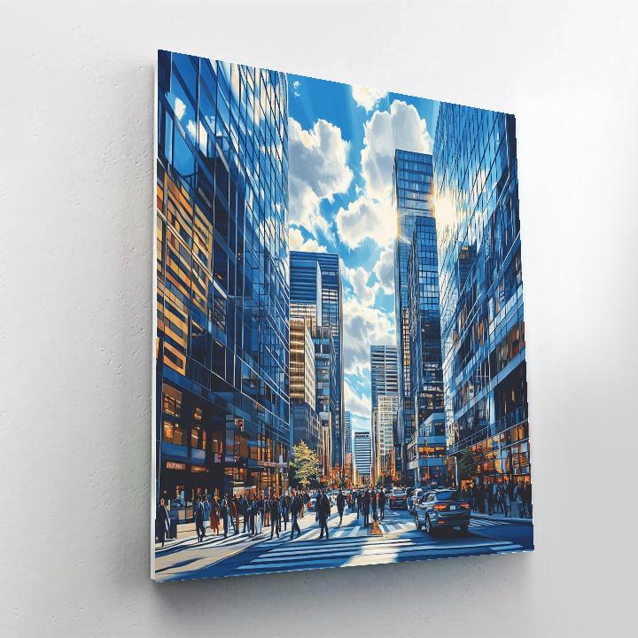 Sleek Glass Skyscrapers Reflecting Blue Skies In Toronto Canada Painting by numbers kit