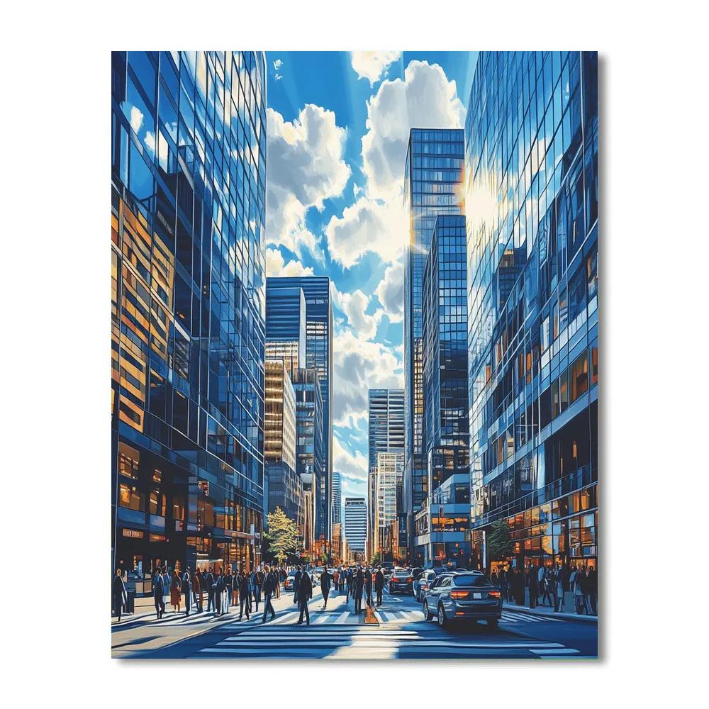 Sleek Glass Skyscrapers Reflecting Blue Skies In Toronto Canada Painting by numbers kit