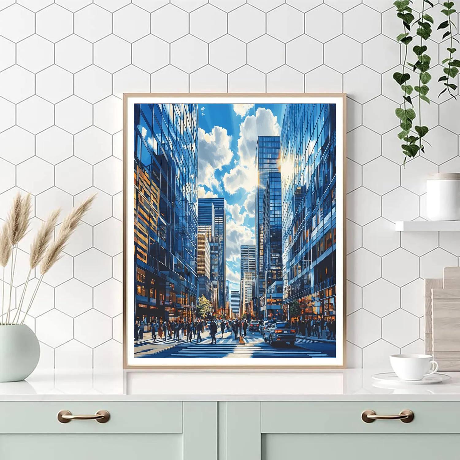 Sleek Glass Skyscrapers Reflecting Blue Skies In Toronto Canada Painting by numbers kit