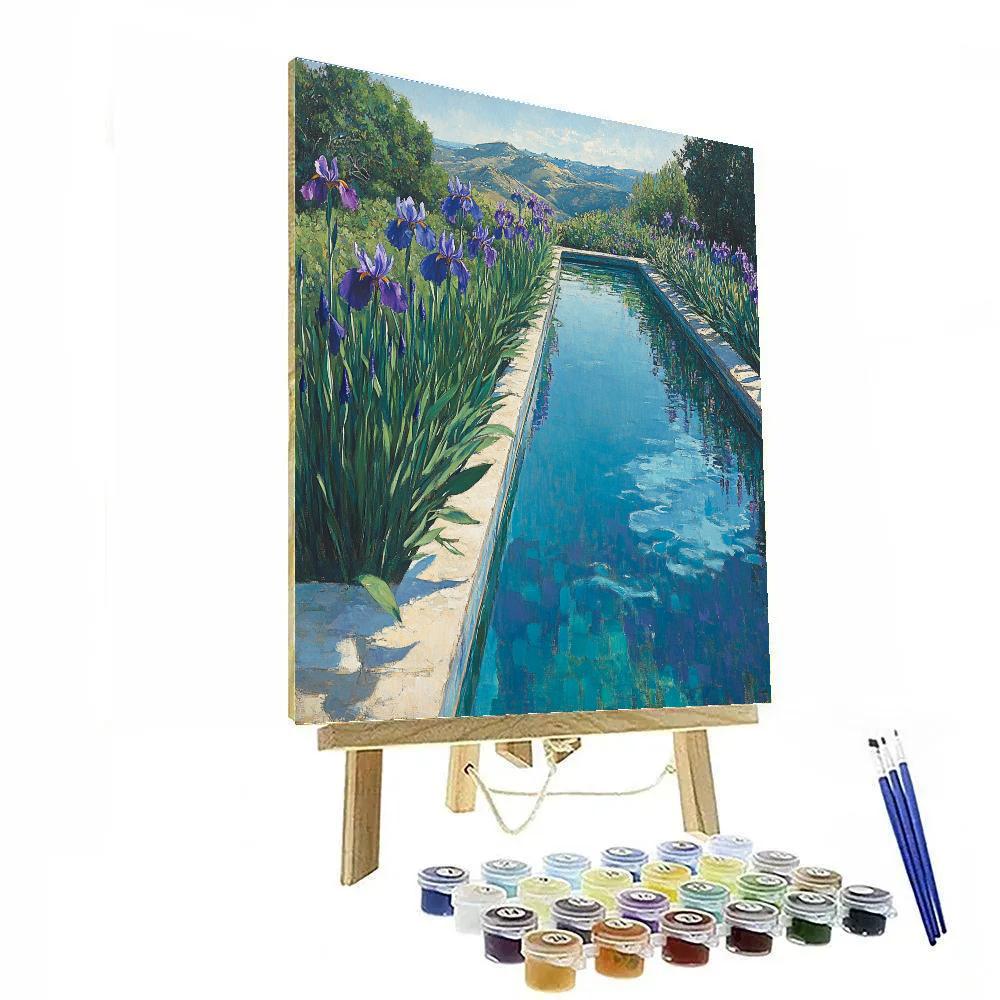 Claude Monet Inspired Irises Beside Reflective Garden Pool Painting by numbers kit