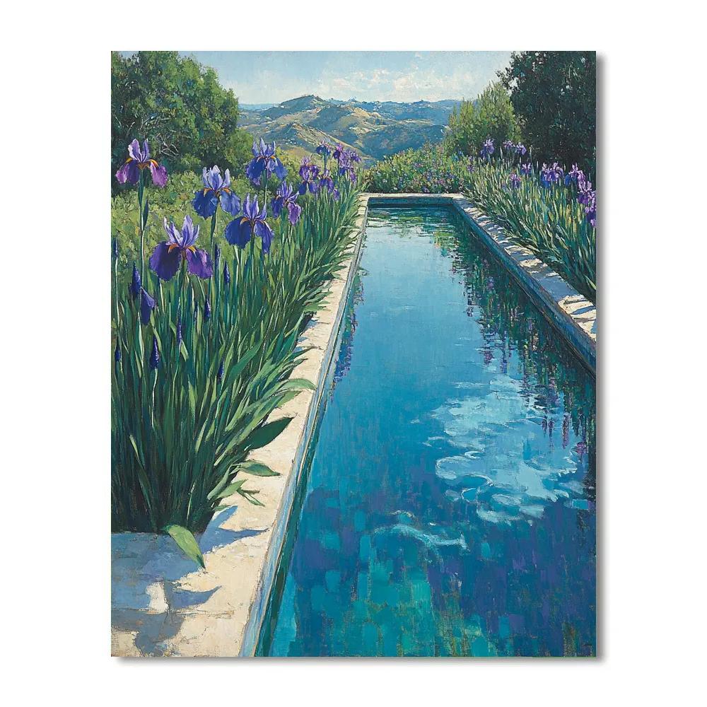 Claude Monet Inspired Irises Beside Reflective Garden Pool Painting by numbers kit