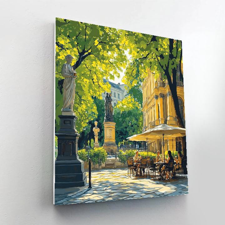 Street Cafes And Trees In Vienna Stadtpark Austria Painting by numbers kit