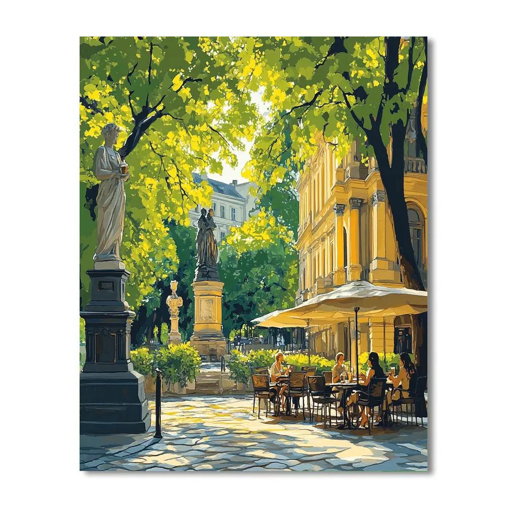 Street Cafes And Trees In Vienna Stadtpark Austria Painting by numbers kit
