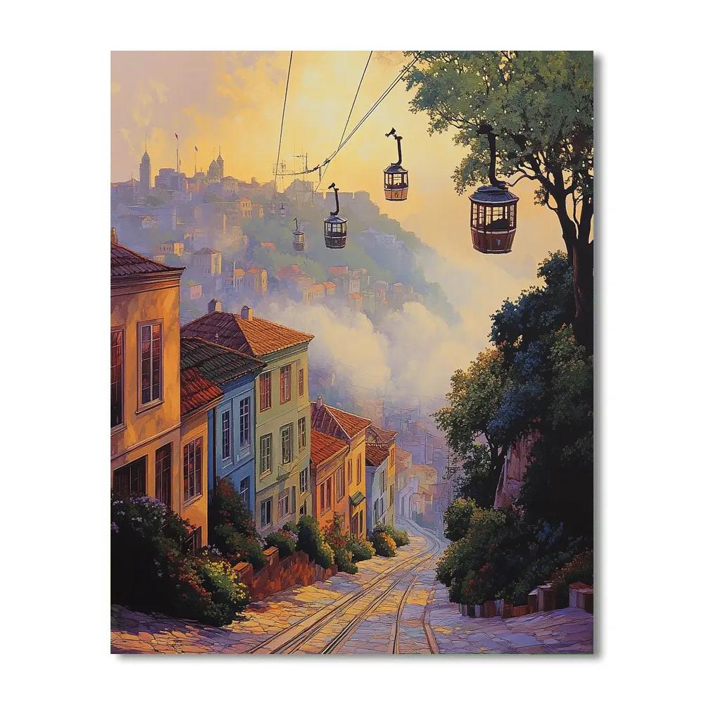 Morning Mist Over Tbilisi Cable Cars And Historic District Georgia painting number kit