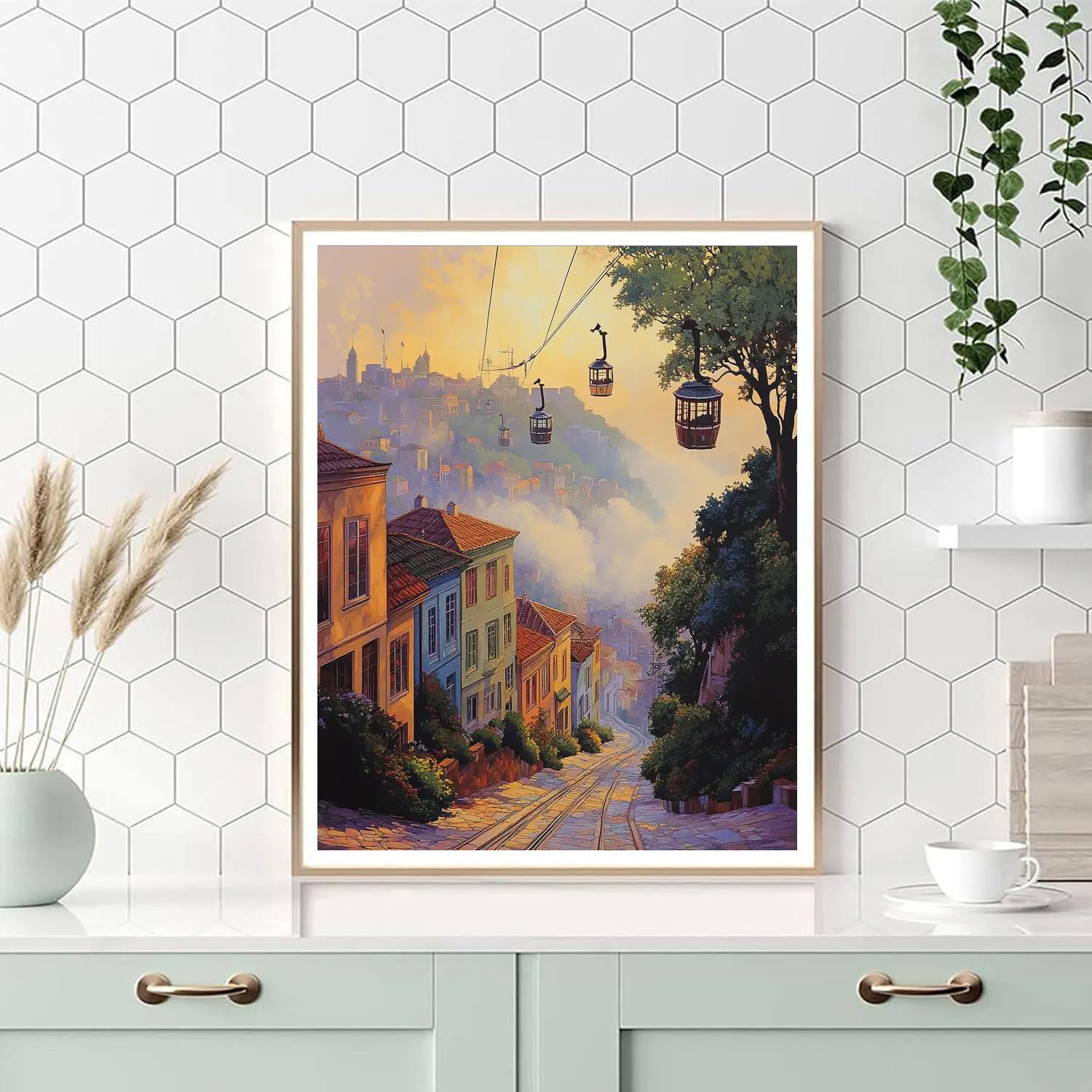 Morning Mist Over Tbilisi Cable Cars And Historic District Georgia painting number kit