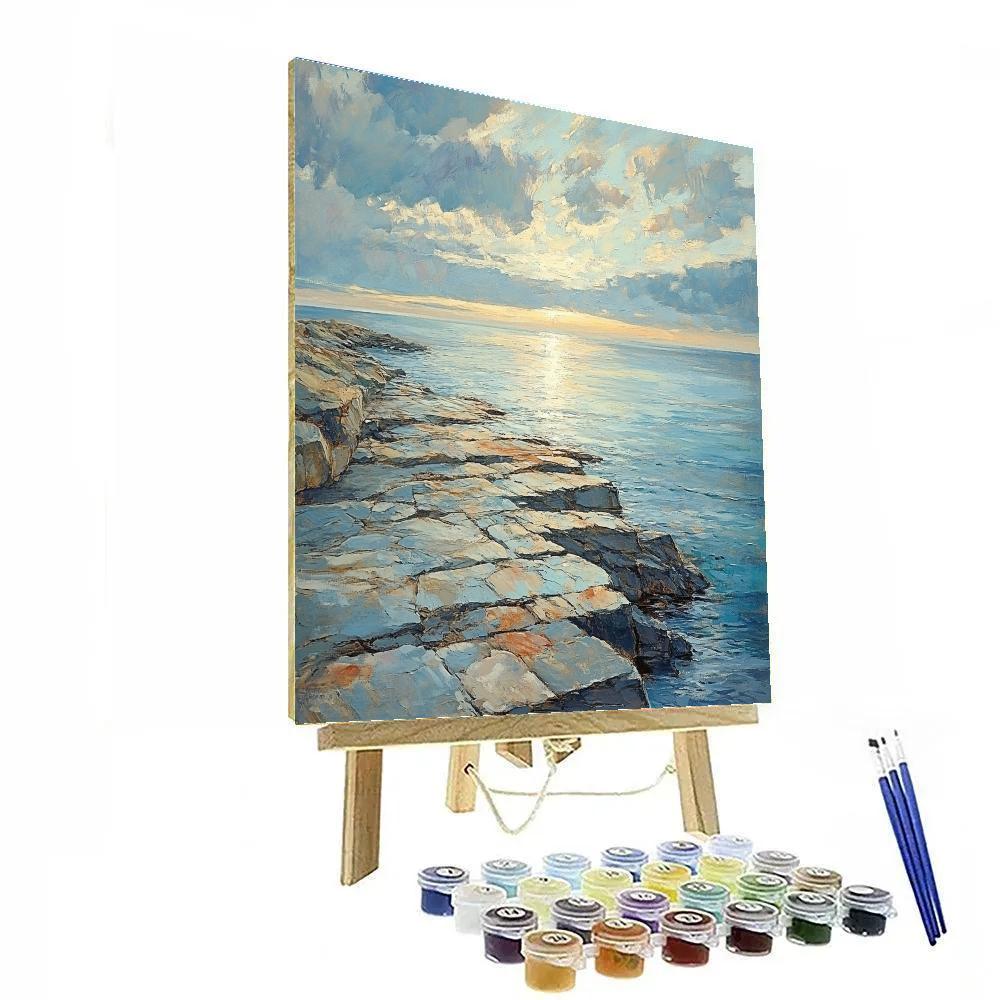 Claude Monet Inspired Rocky Shoreline Under Cloud Break Number painting