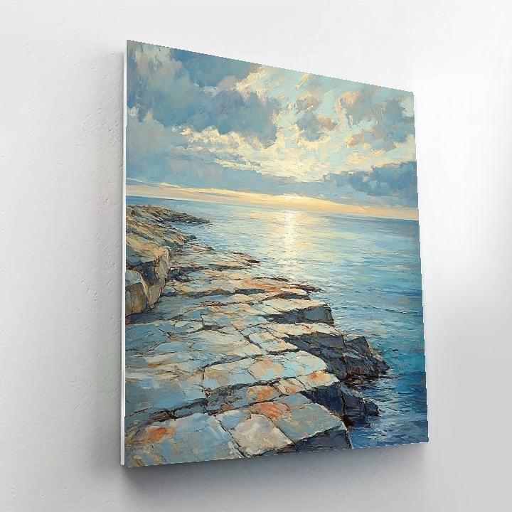 Claude Monet Inspired Rocky Shoreline Under Cloud Break Number painting