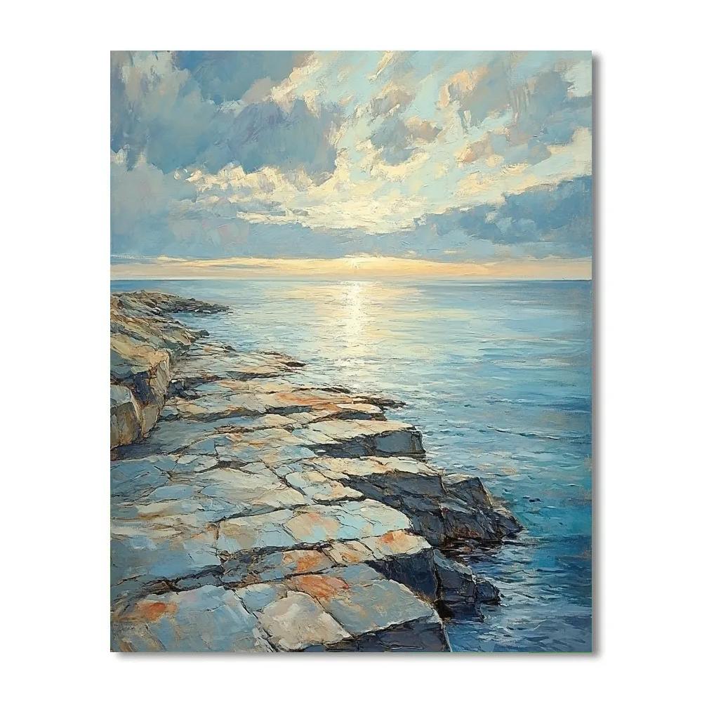 Claude Monet Inspired Rocky Shoreline Under Cloud Break Number painting