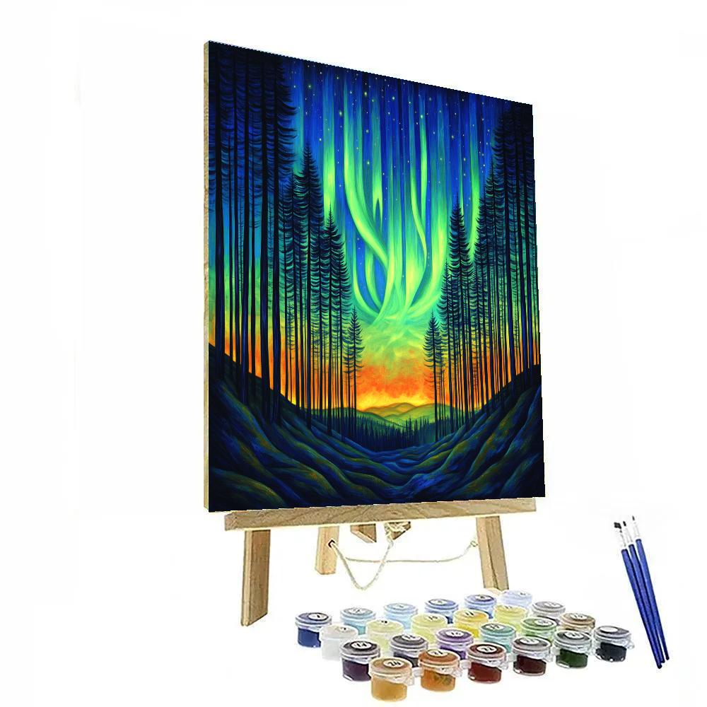 Edvard Munch Inspired Aurora Spiral Through Silent Pine Valley DIY paint by numbers