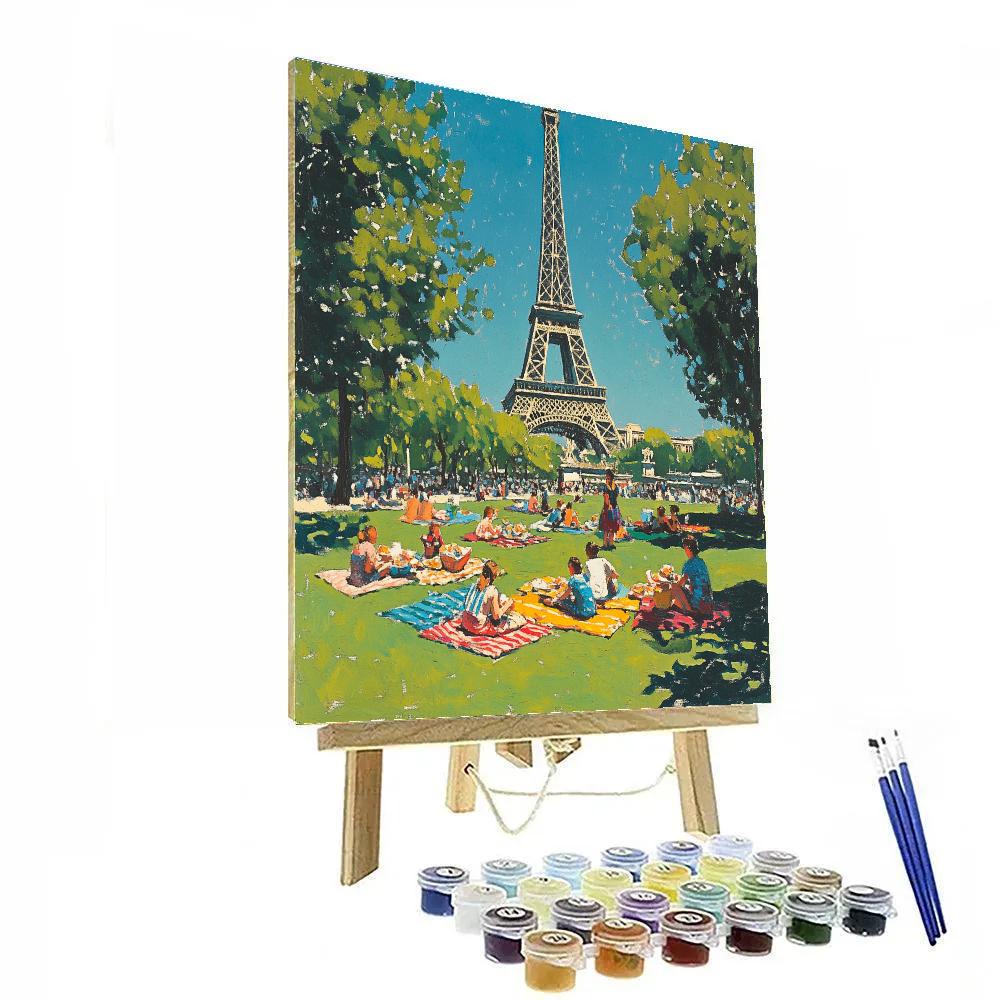 Picnic Setting With Paris Eiffel Tower View France paint by color