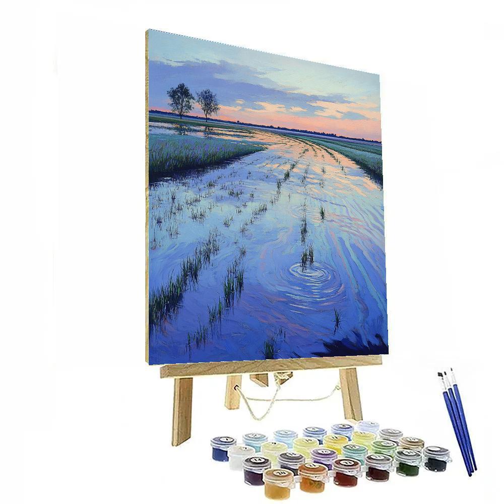 Claude Monet Inspired Spring Flooded Fields At Dusk Number painting