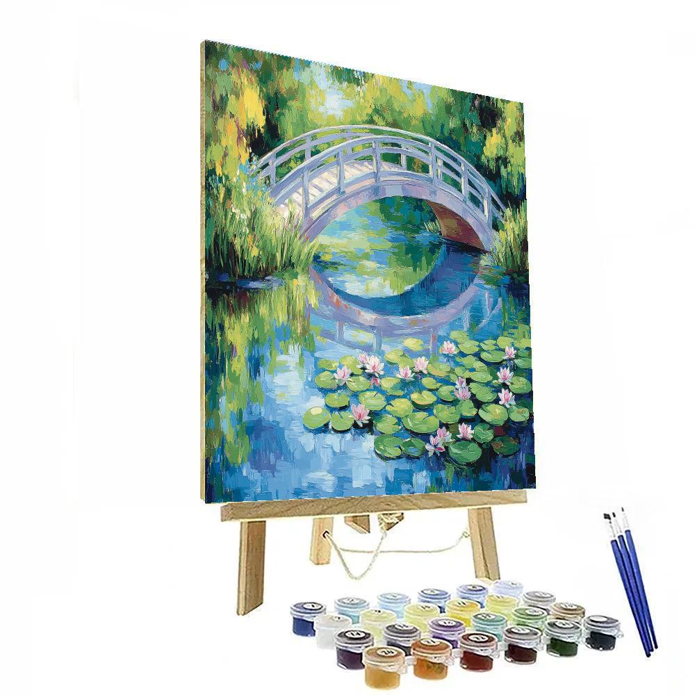Claude Monet Inspired Giverny Style Bridge Over Lily Pond paint by color