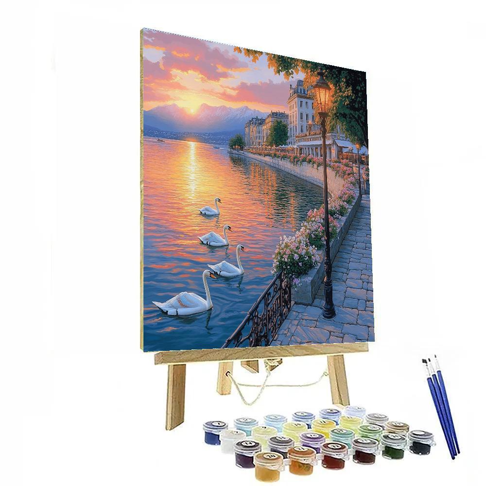 Lakefront Promenade At Sunset In Geneva Switzerland paint by numbers