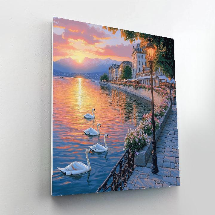 Lakefront Promenade At Sunset In Geneva Switzerland paint by numbers