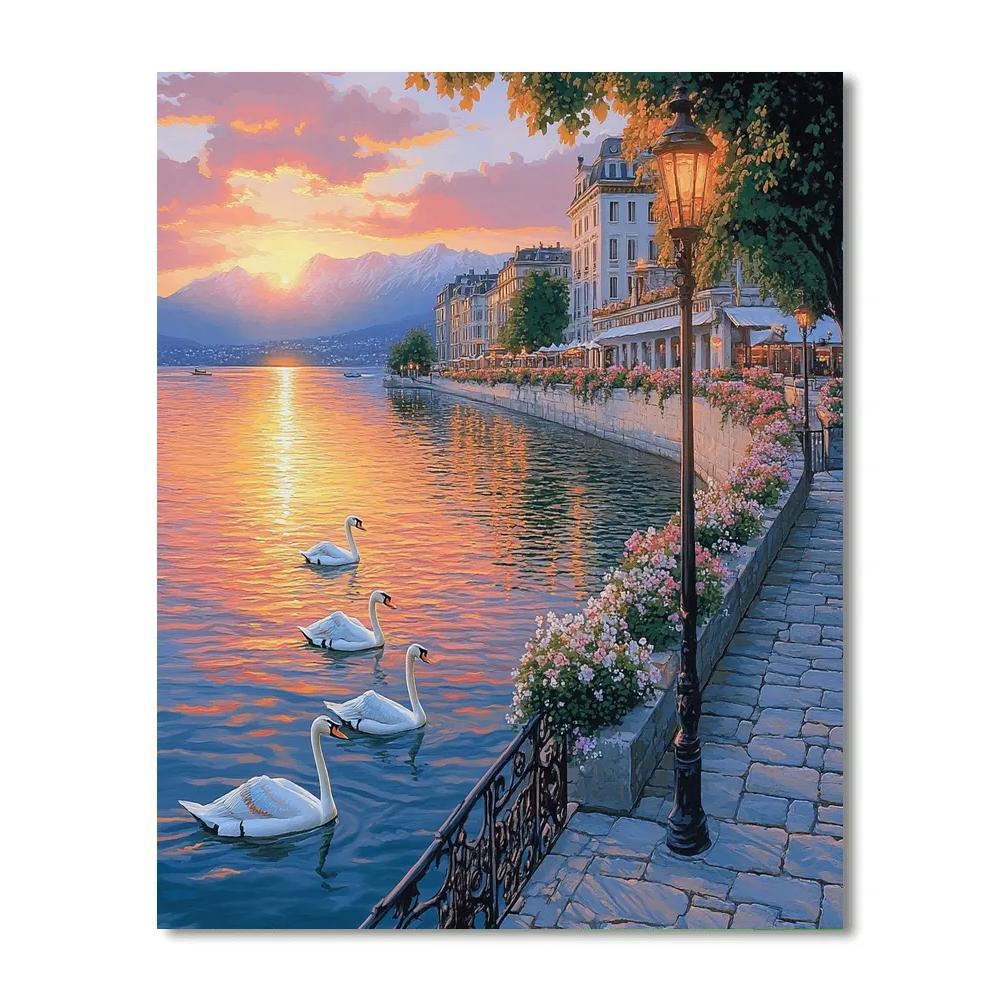 Lakefront Promenade At Sunset In Geneva Switzerland paint by numbers