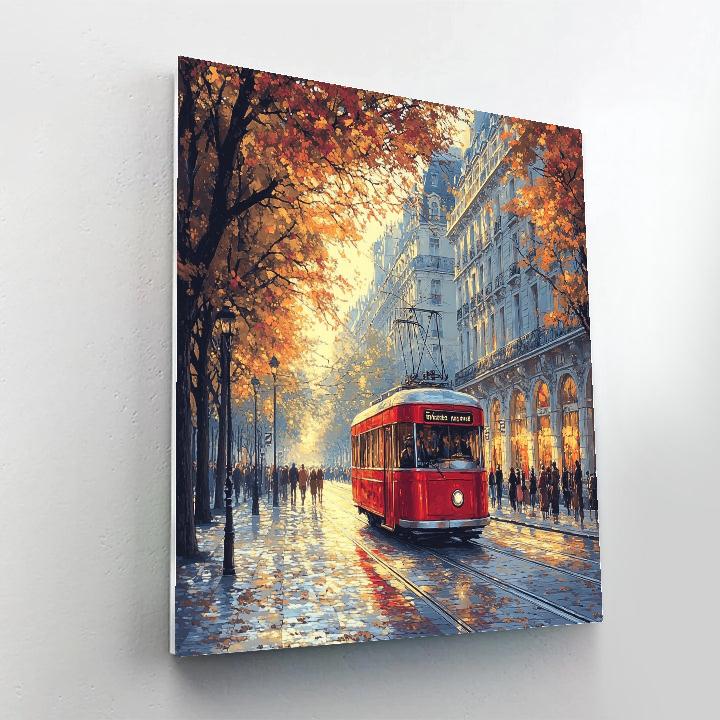 The Vintage Red Tram On Avenue Des Champs Elysees Paris France Paint by numbers kits
