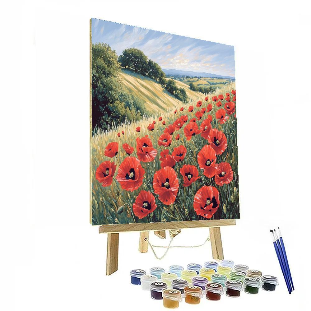 Claude Monet Inspired Sunlit Poppies In Rolling Field paint by number