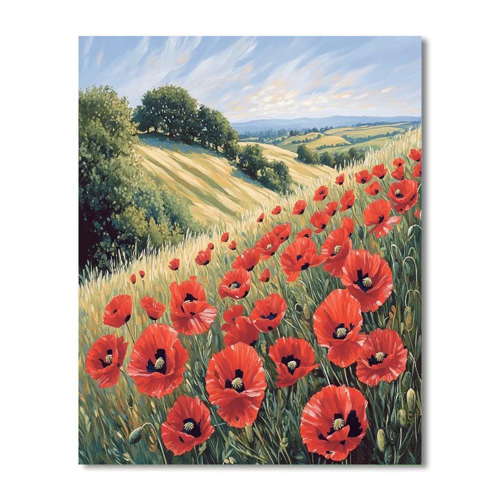 Claude Monet Inspired Sunlit Poppies In Rolling Field paint by number