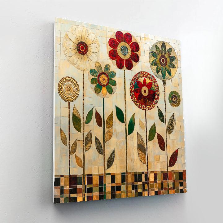 Gustav Klimt Inspired Golden Geometric Flowers paint by color
