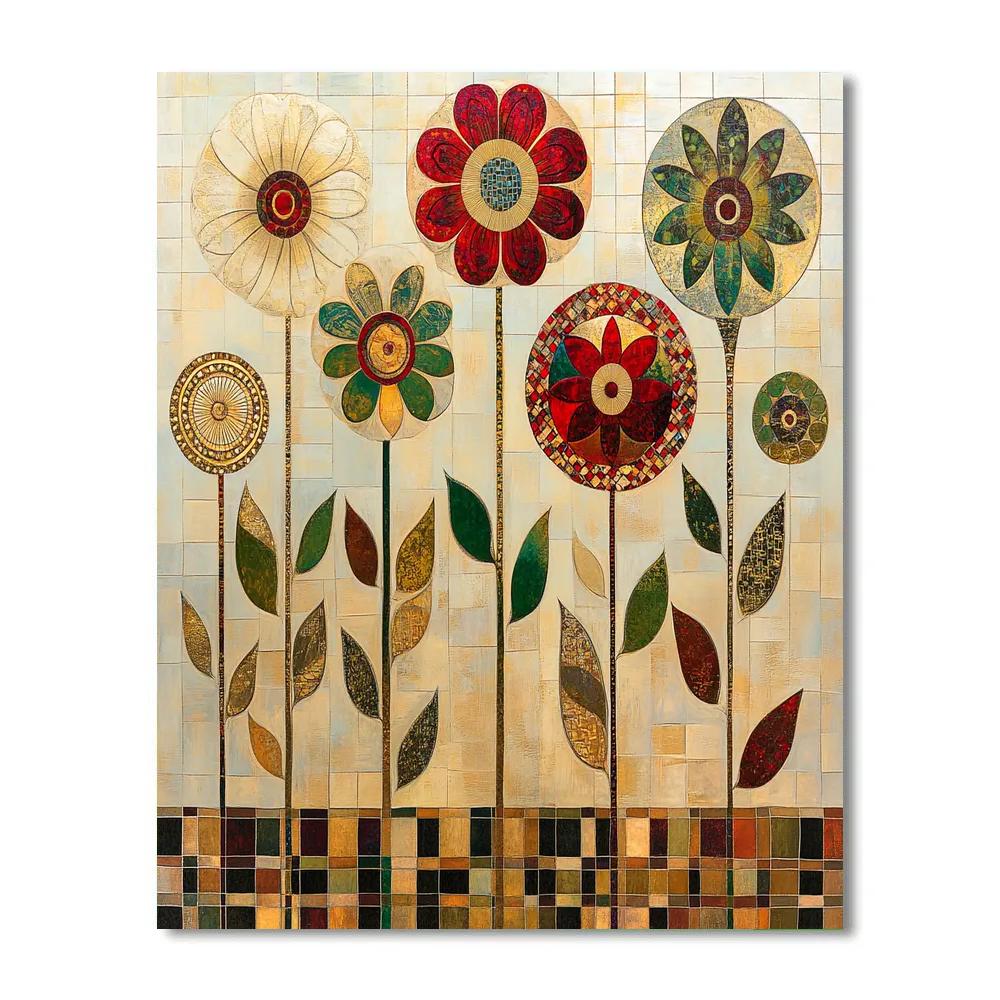 Gustav Klimt Inspired Golden Geometric Flowers paint by color